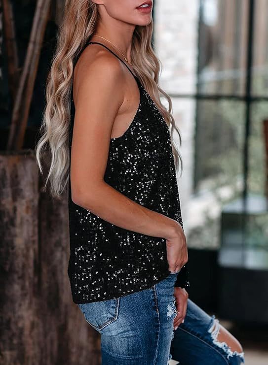 Damen schickes Top mit funkelnden Pailletten und verstellbarem Träger Drune