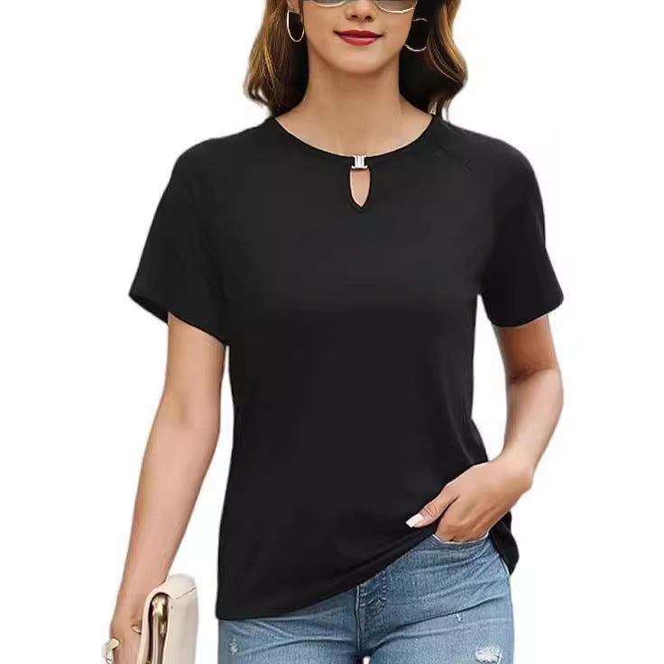 Damen modisches T-Shirt mit dekorativem Schlitz Drune