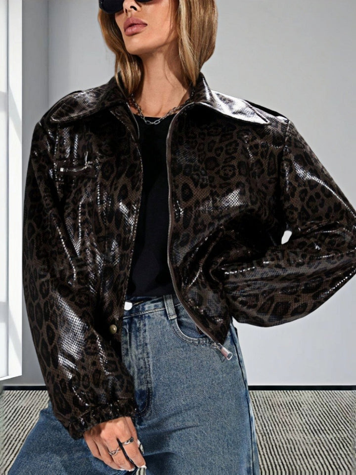Damen Kunstleder Bikerjacke im Leo-Design Drune
