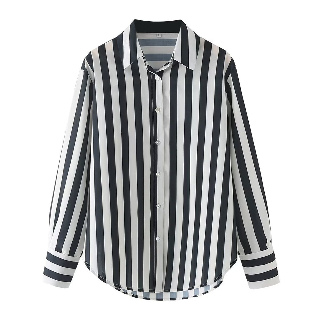 Damen elegante Bluse mit modernem Streifenmuster und klassischem Kragen Drune