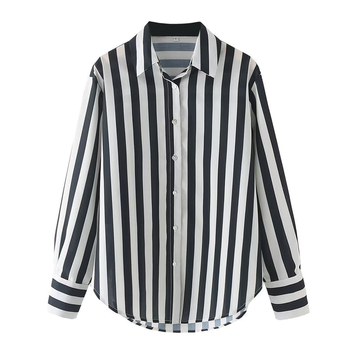 Damen elegante Bluse mit modernem Streifenmuster und klassischem Kragen Drune