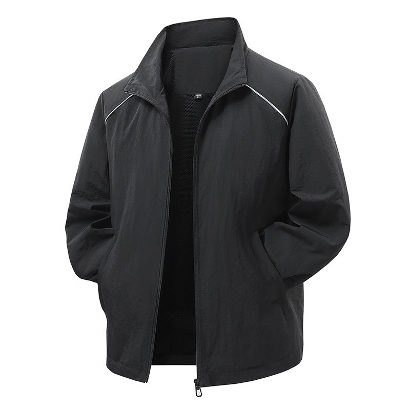 Herren  leichte verpackbare Zip-Up Windbreaker-Jacke mit atmungsaktivem Mesh-Futter und reflektierenden Schulterpaspeln Drune