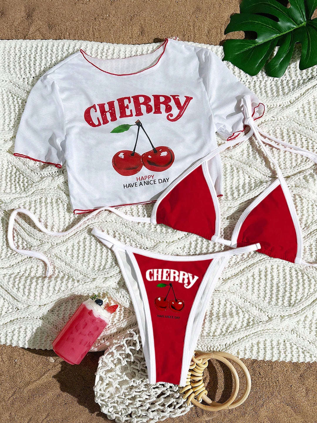 Damen Sportlicher Bikini mit transparentem Oberteil Drune
