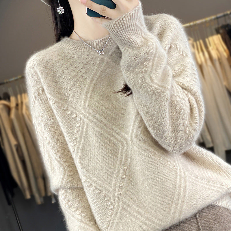 Damen Kuscheliger Mohair‑Look Oversize‑Pullover mit Rautenstruktur und Noppen‑Details Drune
