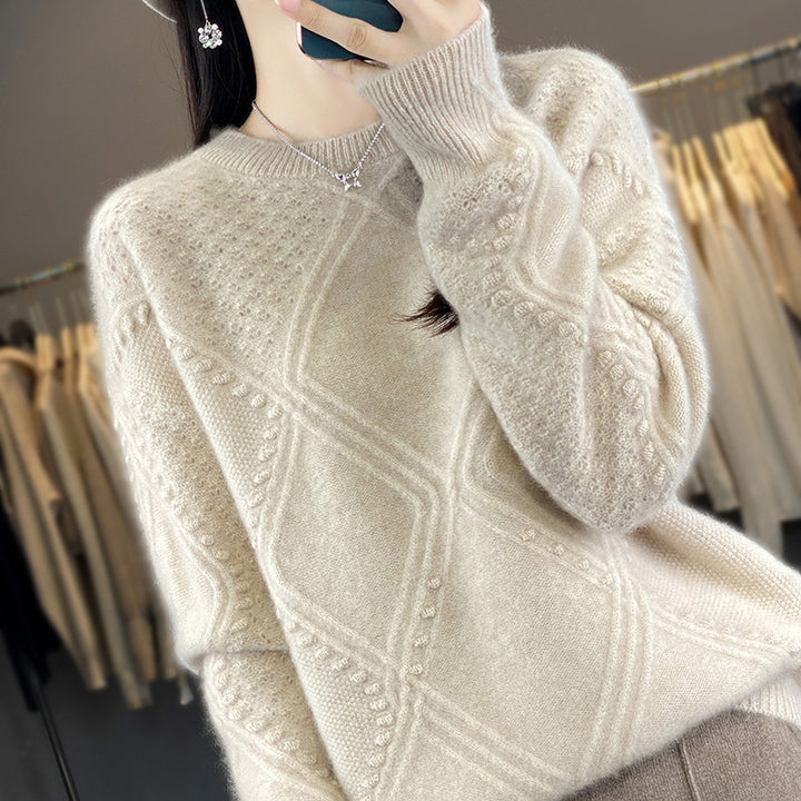 Damen Kuscheliger Mohair‑Look Oversize‑Pullover mit Rautenstruktur und Noppen‑Details Drune