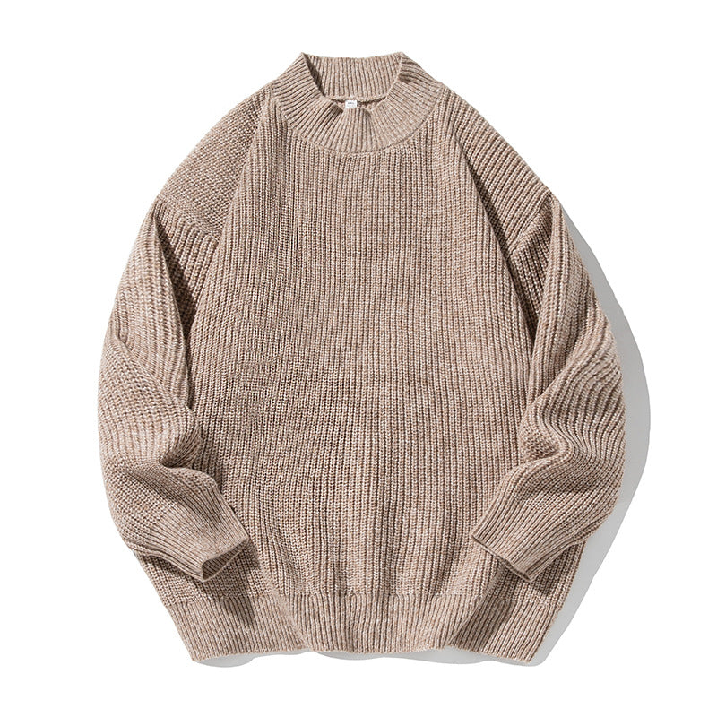 Unisex Oversize Grobgestrickter Pullover mit geripptem Stehkragen und Chenille‑Melange Drune