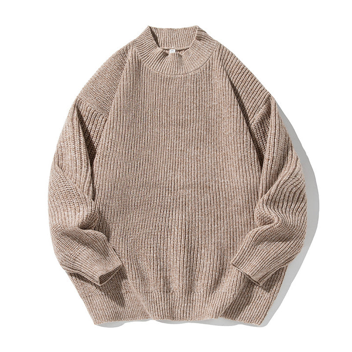 Unisex Oversize Grobgestrickter Pullover mit geripptem Stehkragen und Chenille‑Melange Drune