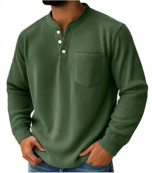 Herren nan thermisches Waffelstrick-Henleyshirt mit Stehkragen Brusttasche und geripptem Komfortschnitt Drune