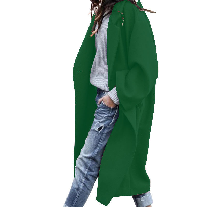 Damen Oversize Wollmantel mit fallender Schulter, offener Front und Eingrifftaschen Drune
