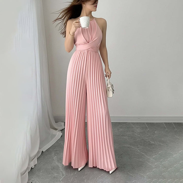 Damen Plissierter Jumpsuit mit tiefem Ausschnitt und Taillierung Drune