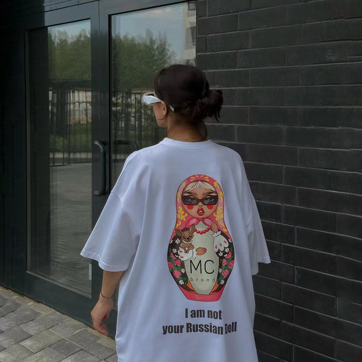 Damen Kreatives Oversized T-Shirt mit flippigem Grafikdruck Drune