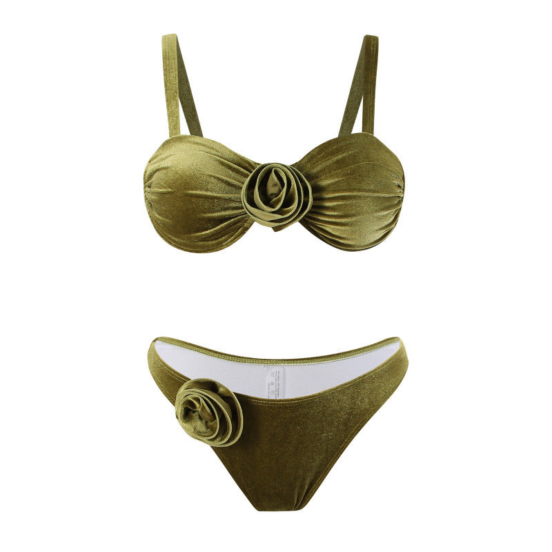 Damen Triangel-Bikini mit verstellbaren Trägern und floralem Detail Drune