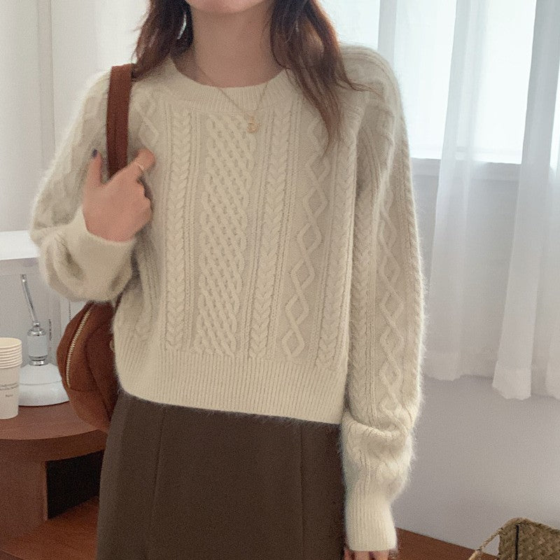Damen Grober Strickpullover mit einzigartigem Zopfdesign und lässigem Schnitt Drune