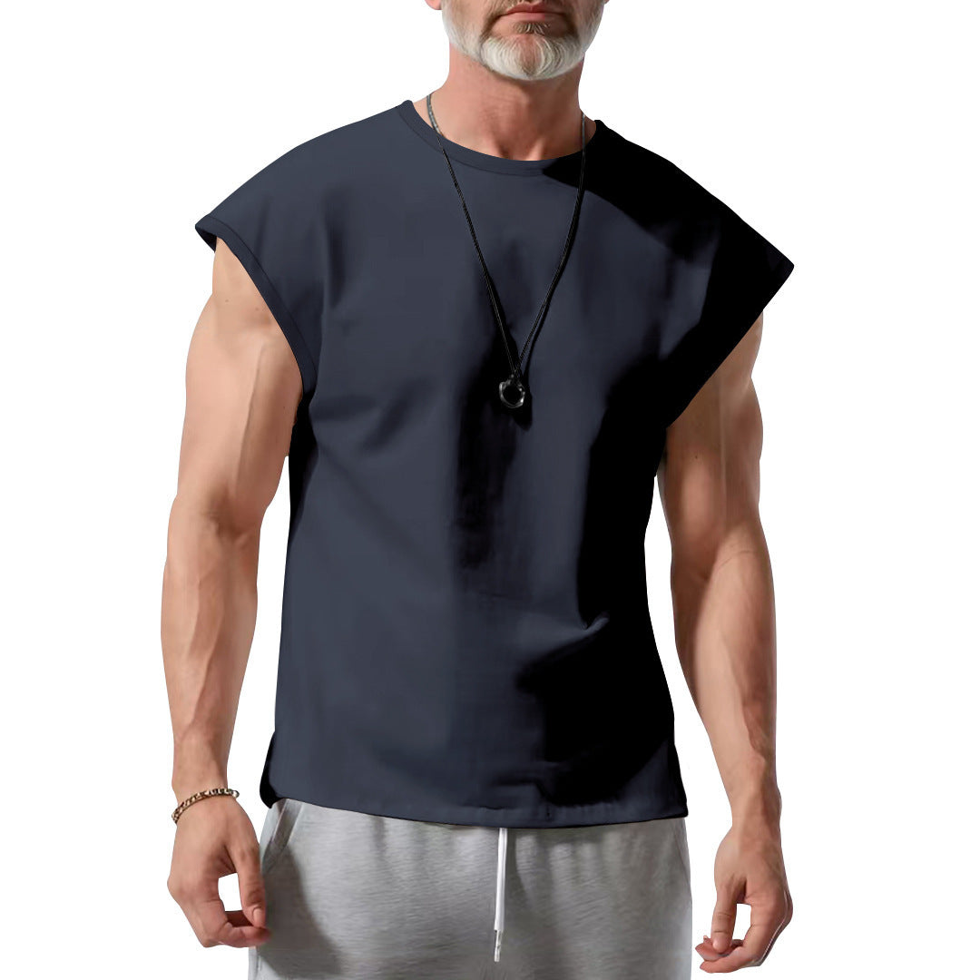 Herren nan athletisches ärmelloses Muskelshirt mit rohem Armabschluss und elastischer Baumwollmischung Drune