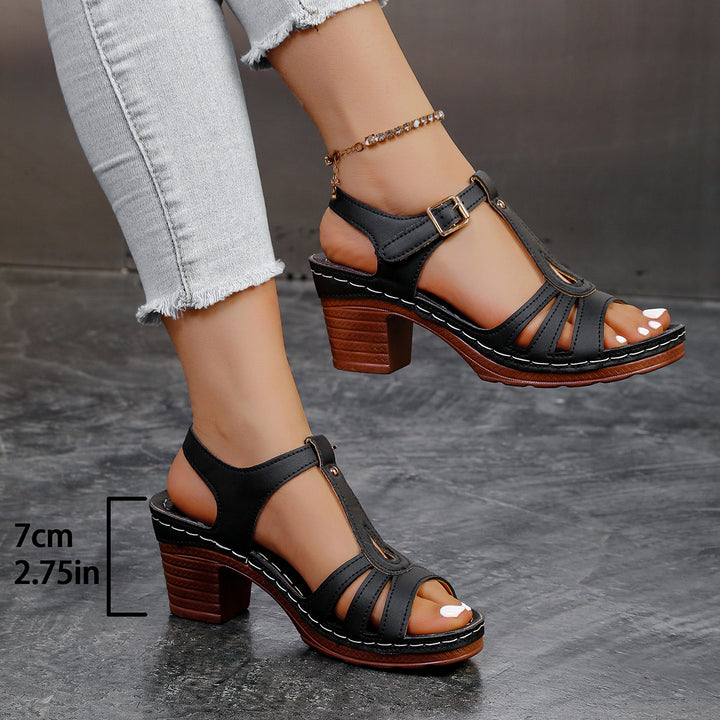 Damen Sandalette mit Cut-Out-Riemen, gepolstertem Komfortfußbett und mittelhohem Blockabsatz Drune