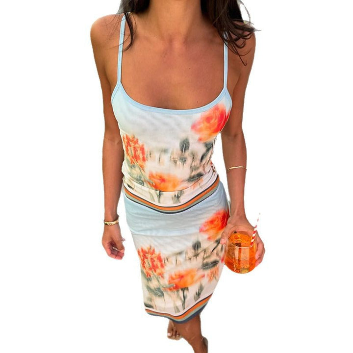 Damen Spaghettiträgertop mit floralem Print und feinem Bund Drune