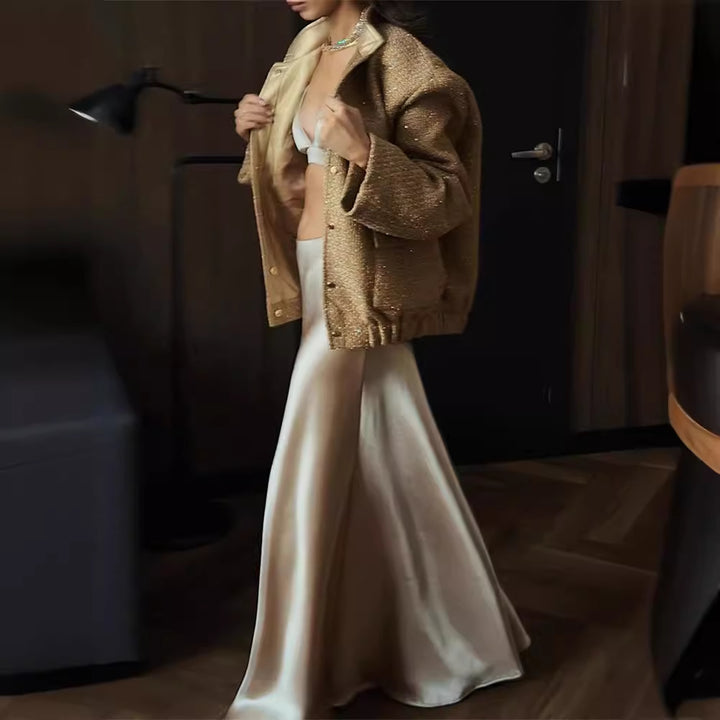 Damen Glamouröse Glitzerjacke mit oversized Schnitt und modischen Taschen Drune