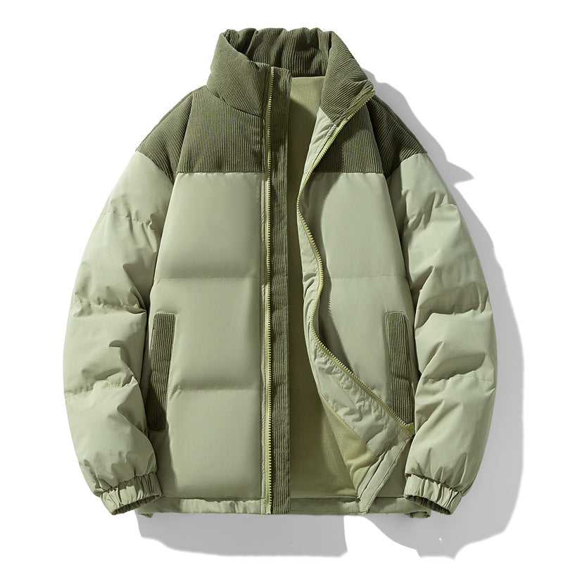 Herren gesteppte Winterjacke mit Cordbesatz, hohem Stehkragen und wärmender Isolierung Drune