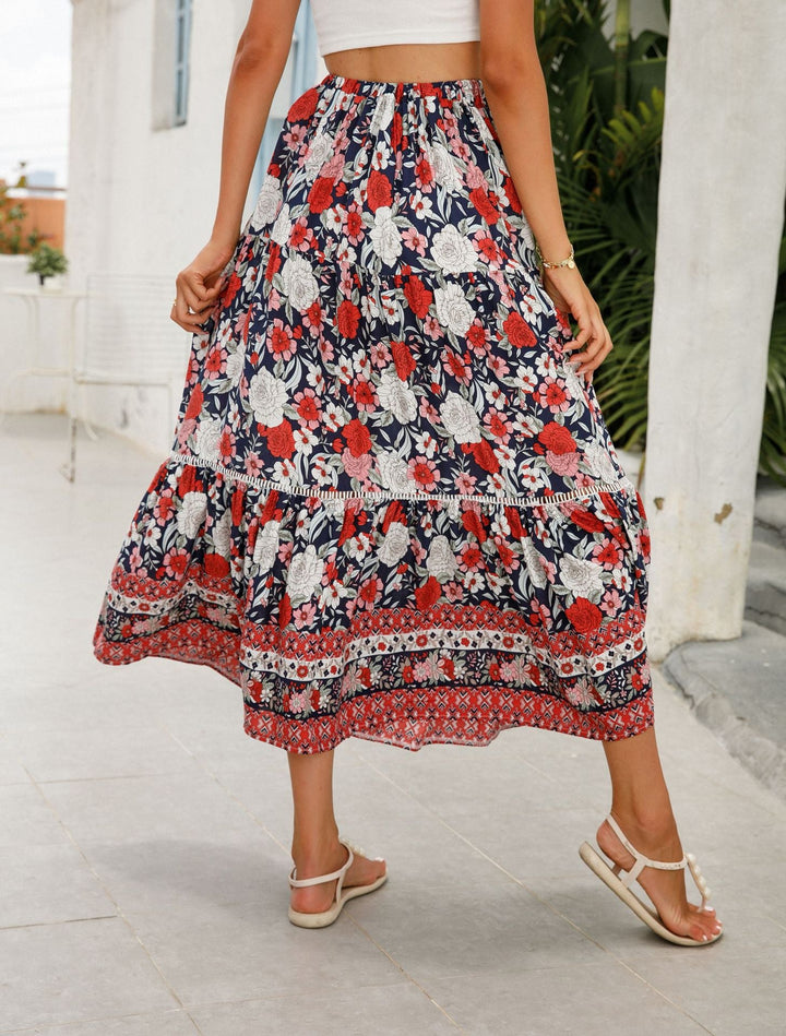 Damen Sommer-Rock mit floralen Mustern und voluminösem Saum Drune