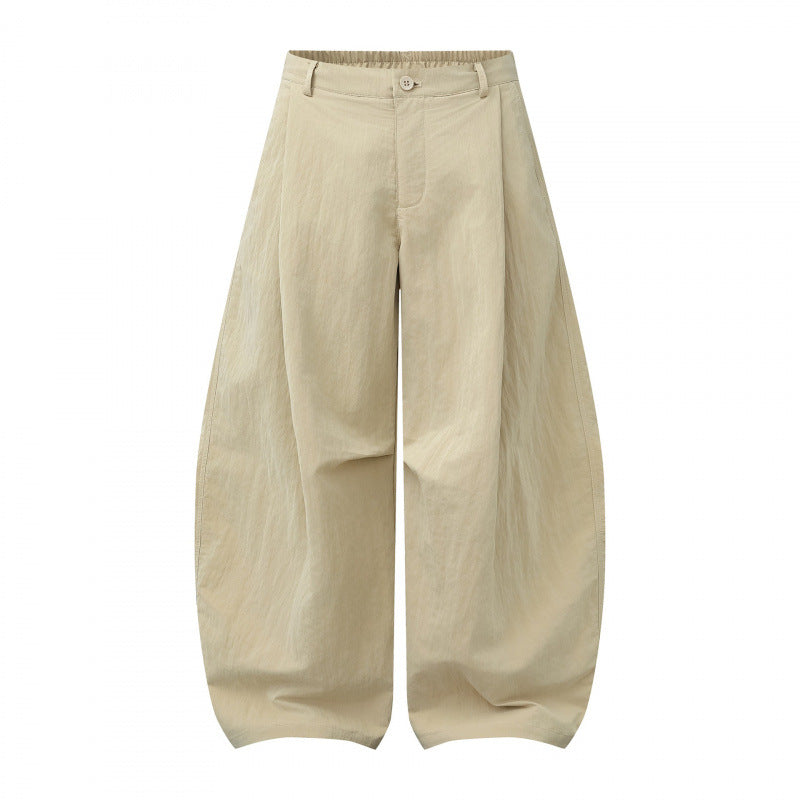 Damen Weite Ballonhose aus Baumwollmischung mit hohem Bund und elastischem Rückengummi Drune