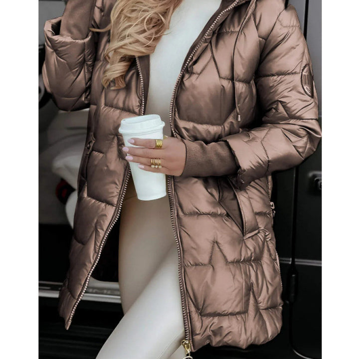 Damen Longline Steppjacke mit abnehmbarem Kapuzenfutter und seitlichen Reißverschlusstaschen Drune