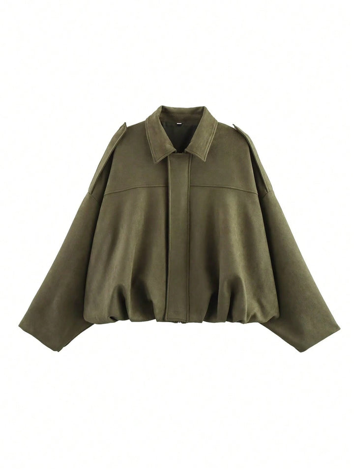 Damen nan weite Kurzjacke mit Ballonbund, verdecktem Verschluss und Schulterklappen Drune
