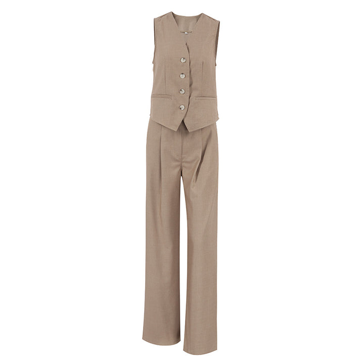 Damen Zweiteiler Ensemble mit taillierter Weste und weiten Hosen Drune