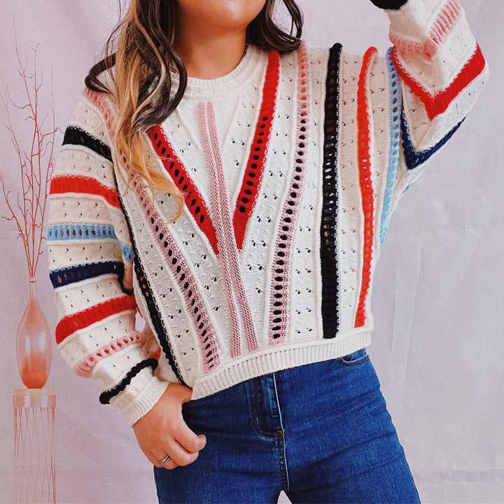 Damen lässiger Strickpullover mit modernem Farbverlauf und einzigartiger Lochstruktur Drune