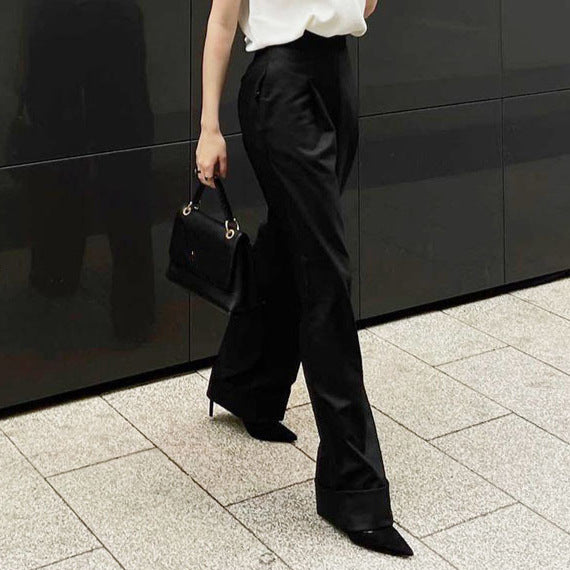 Damen Elegante, lockere Hosen mit hohem Bund und Falten Drune