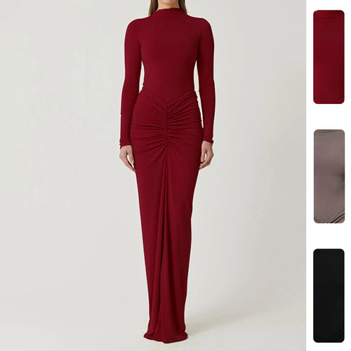 Damen Elegantes Maxikleid mit enganliegendem Schnitt und tiefem Ausschnitt Drune