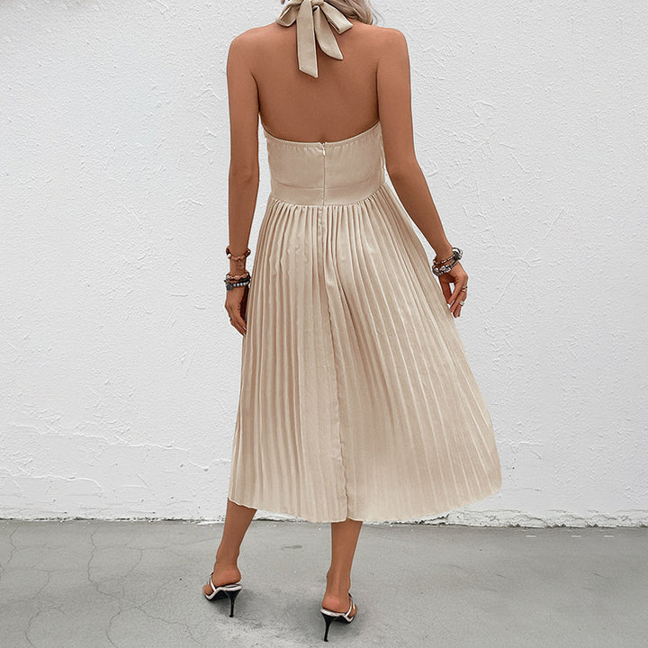 Damen Spitzenärmel Kleid mit Taillierung und Plissee-Design Drune