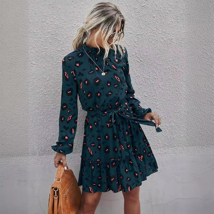 Damen Florale Rüschens Mini Kleid Drune