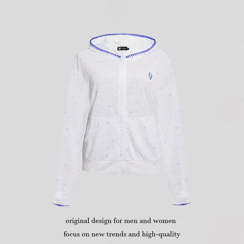 Damen Leichter Kapuzen-Zipcardigan mit Sternenallover und Ziernaht Drune