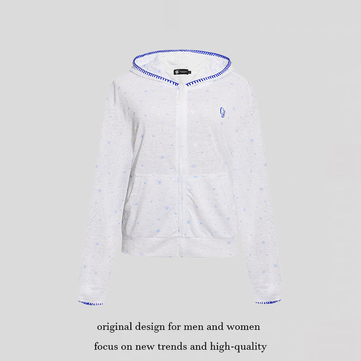 Damen Leichter Kapuzen-Zipcardigan mit Sternenallover und Ziernaht Drune