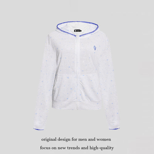 Damen Leichter Kapuzen-Zipcardigan mit Sternenallover und Ziernaht Drune