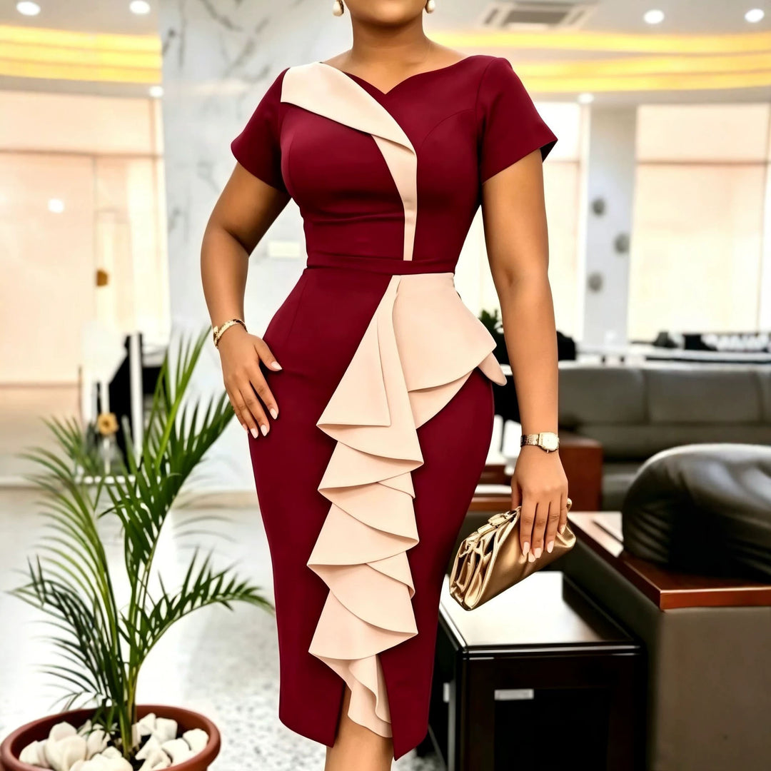 Damen Elegantes Cocktailkleid mit asymmetrischem Rüschenakzent Drune