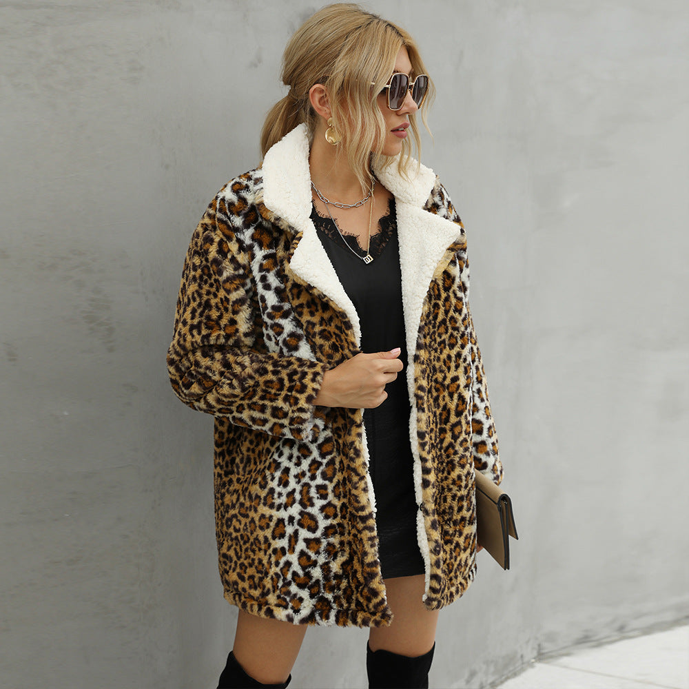 Damen Kuscheliger Leopardenfellmantel Drune