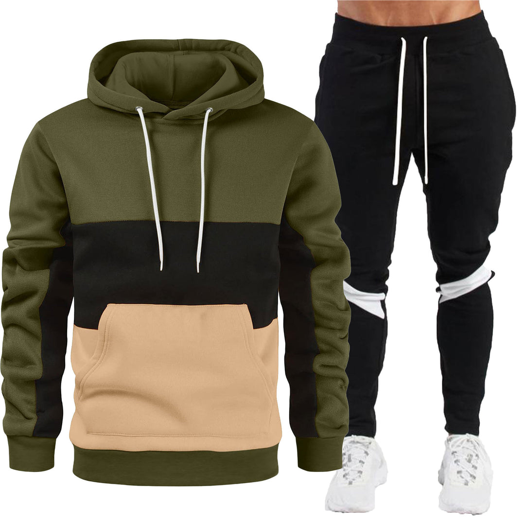 Herren nan sportives Hoodie- und Jogginghose-Set mit Kontrastblenden, Kängurutasche, elastischem Bund und schmal zulaufendem Bein Drune