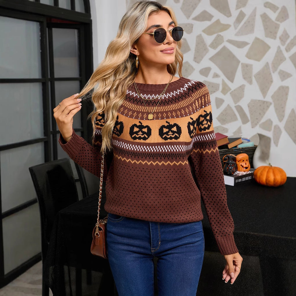 Damen Strickpullover mit Halloween-Motiv und Feinstrickstruktur Drune