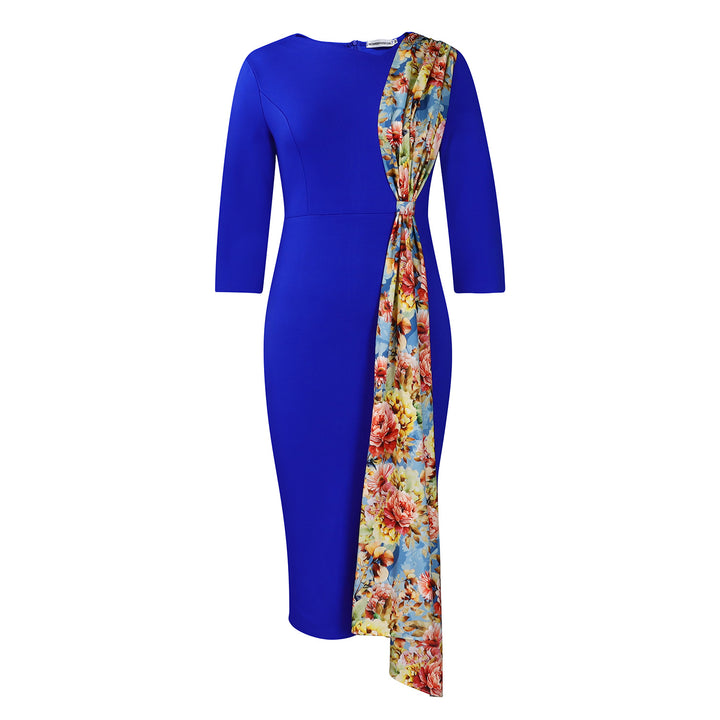 Damen Etui-Kleid mit dekorativem Blumenschal und elegantem Schnitt Drune