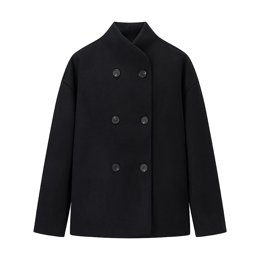 Damen Oversized Wolljacke mit doppelter Knopfleiste und modernem Stehkragen Drune