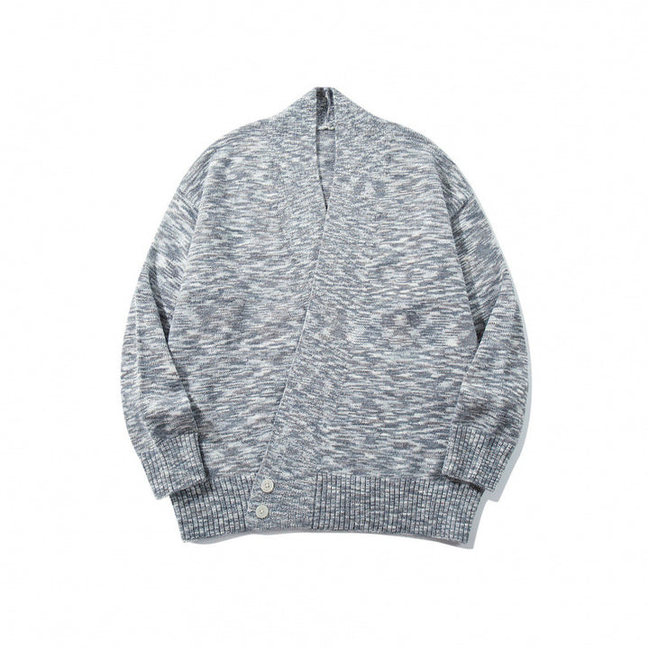 Unisex Boxy-Strickcardigan mit asymmetrischer Knopfleiste und breit geripptem Saum Drune