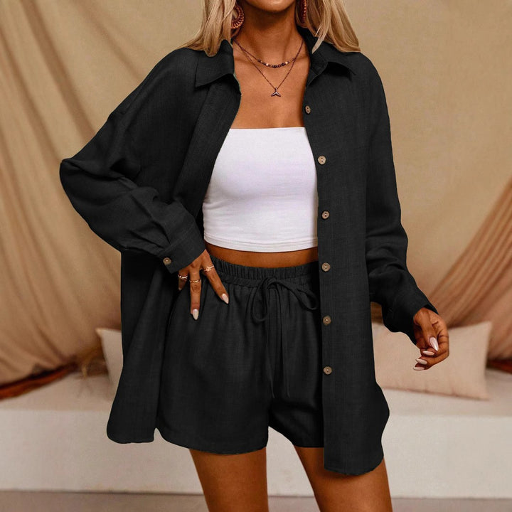 Damen lässiges Set aus oversized Hemd und kurzen Shorts Drune