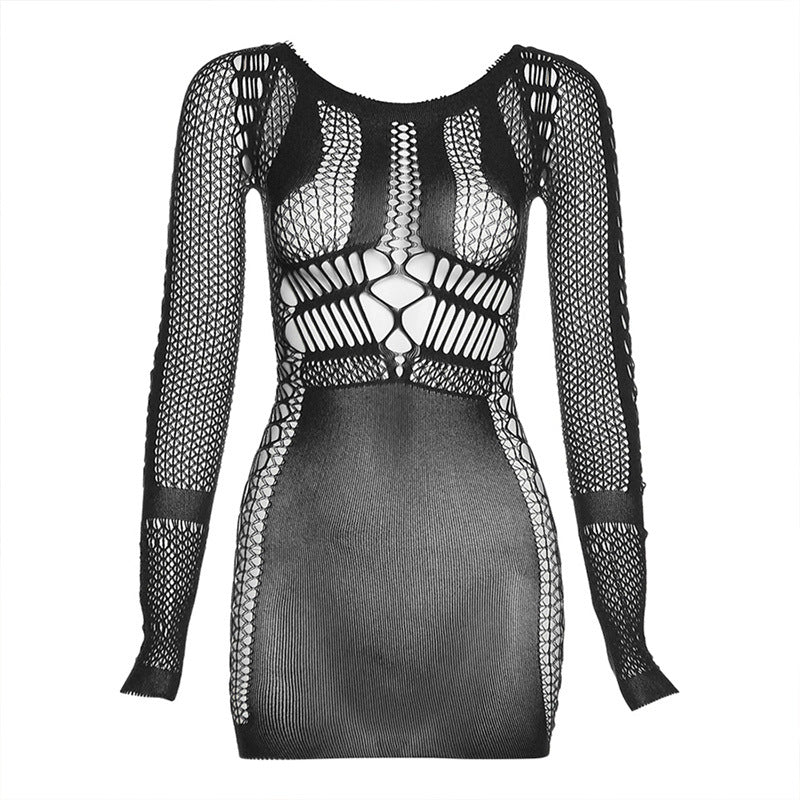 Damen Netzkleid mit langen Ärmeln Drune