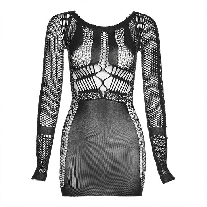 Damen Netzkleid mit langen Ärmeln Drune