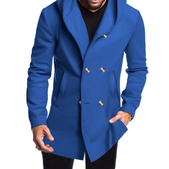 Herren Modische Doppelreihige Jacke mit Kapuze Drune
