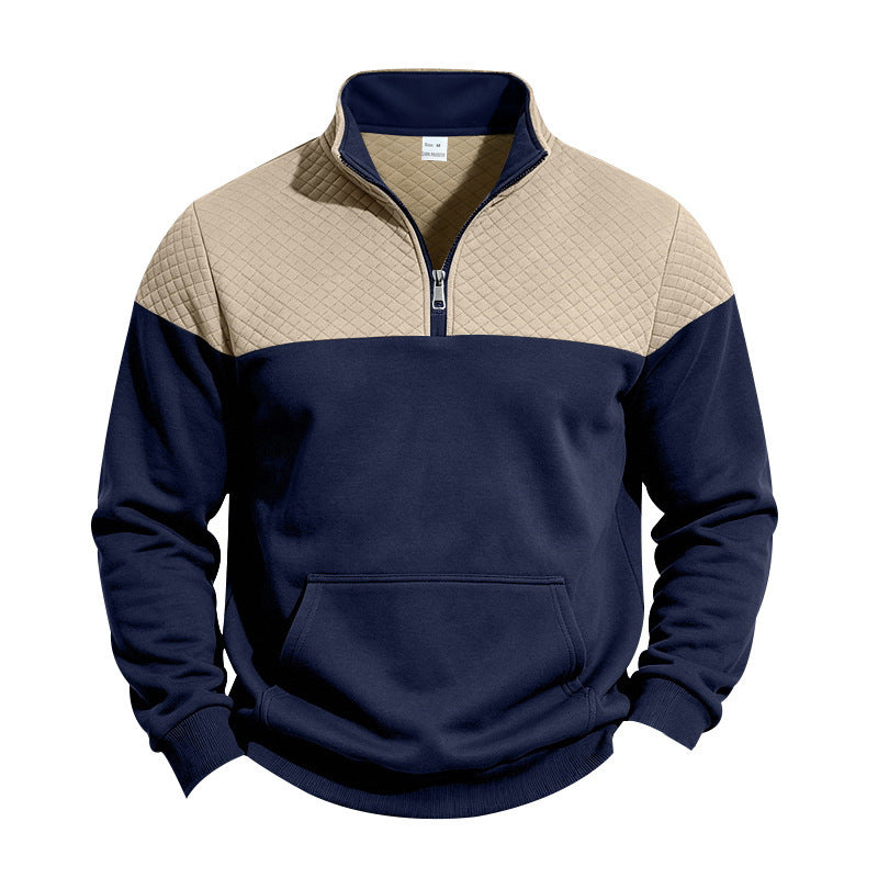 Herren Sweatshirt mit kurzem Reißverschluss, wattierter Brustpartie und Kängurutasche Drune