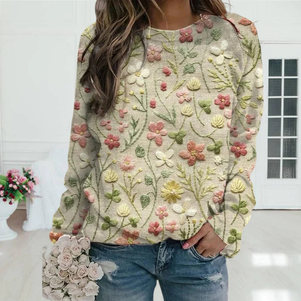 Damen gemusterter Strickpullover mit Rundhalsausschnitt, Fair Isle Muster und lässigem Oversized-Schnitt Drune
