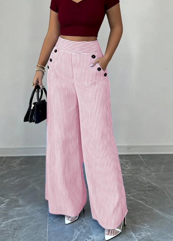 Damen nan hochgeschnittene Palazzo-Hose mit maritimen Knopfdetails und weitem Bein Drune