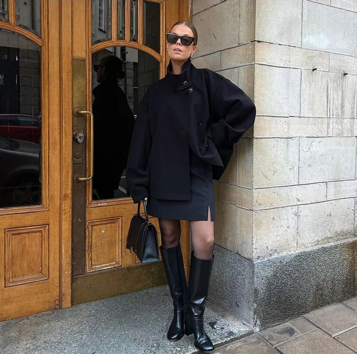 Damen modische Kurzjacke mit hohem Kragen und Knopfverschluss Drune